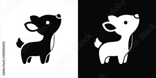 Elegant and charming fawn icon set, minimalist black and white design symbolizing purity and delicate nature