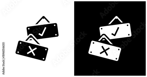 Open Closed Sign Icon Set In White And Black Background