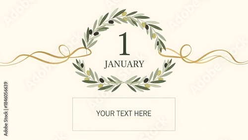 Elegant january 1st background with olive wreath and golden ribbons