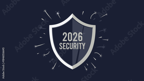 2026 security concept, future cyber protection, shield icon symbol, digital safety technology, antivirus guard, internet privacy defense, secure network system, web data illustration, modern vector