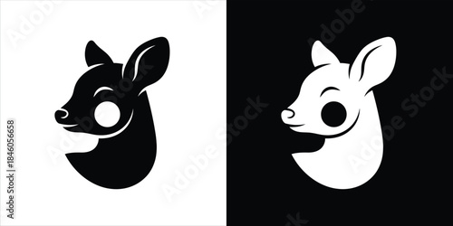 Cute Deer Head Logo in Black and White Variations