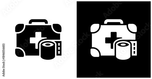 First Aid Icon Set In White And Black Background