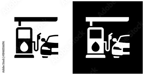 Petrol Station Icon Set In White And Black Background
