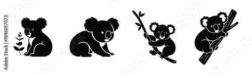 Collection of cute koala bear silhouettes in various poses for Australian wildlife designs