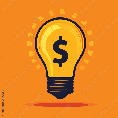 An innovative financial idea depicted as a light bulb with a dollar sign, displayed on a bright orange background