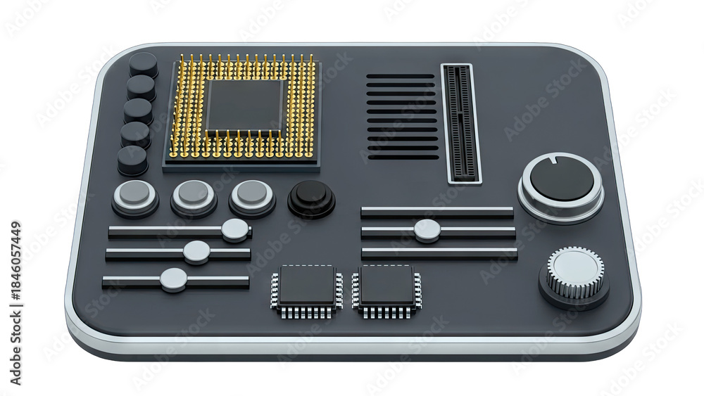 Fototapeta premium Abstract Computer Control Panel with CPU and Components