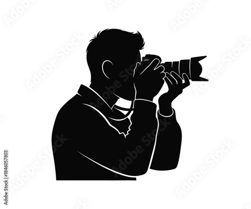 Silhouette of a man taking a photo with a camera