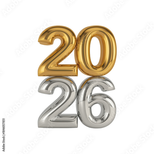3d Happy New Year 2026 Gold and Silver