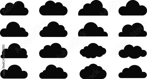 Cloud computing icon vector, flat minimal black design, data storage symbol.