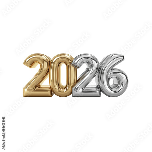 3d Happy New Year 2026 Gold and Silver