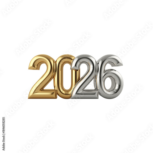 3d Happy New Year 2026 Gold and Silver