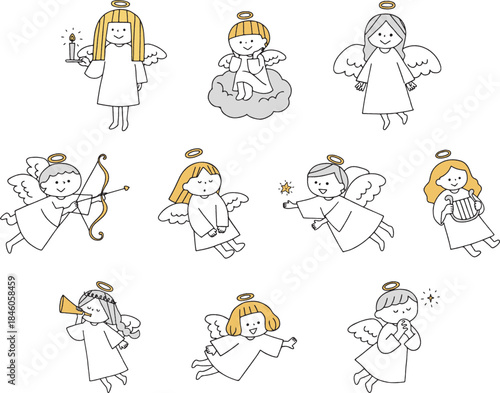 かわいい天使のイラストセット単色