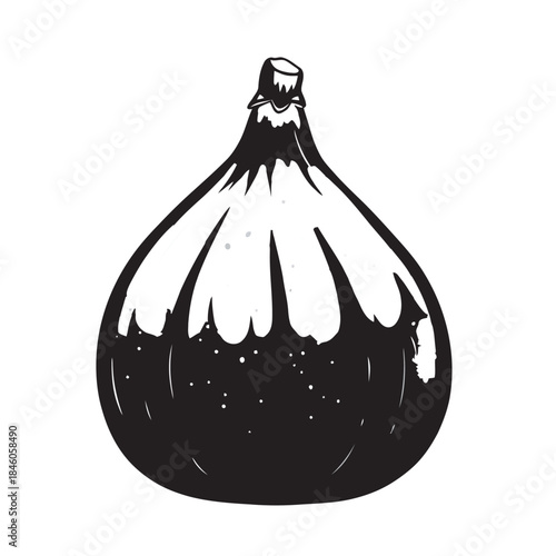 Detailed illustration of a whole and cross-sectioned fresh purple fig, showcasing its sweet seeds, representing natural dessert, Mediterranean cuisine, and healthy gourmet food
