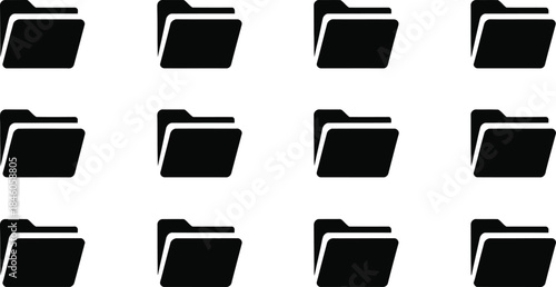 File folder icon vector, clean flat design, solid black, office and data storage symbol, isolated background, editable vector.