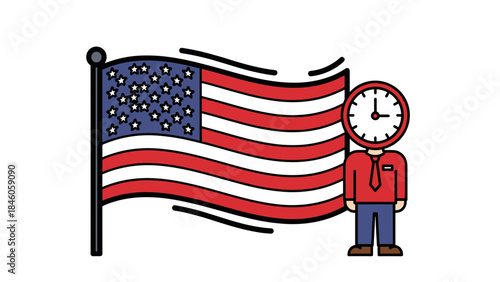 United States flag illustration with character