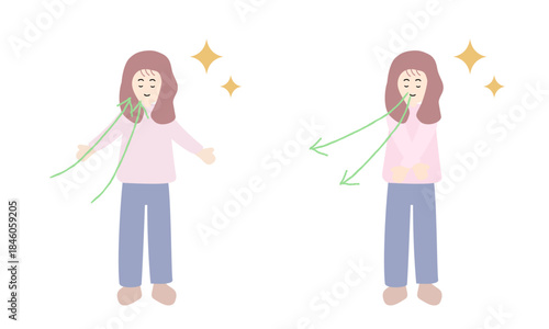 落ち着いて深呼吸をする女性のイラスト