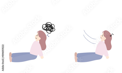 何もしない時間に焦る女性とゆっくりくつろぐ女性のイラスト