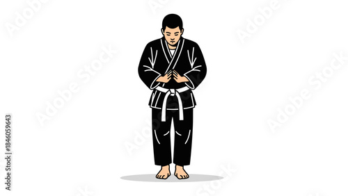 Young Adult Man Wearing Traditional Martial Arts Uniform Practicing Judo