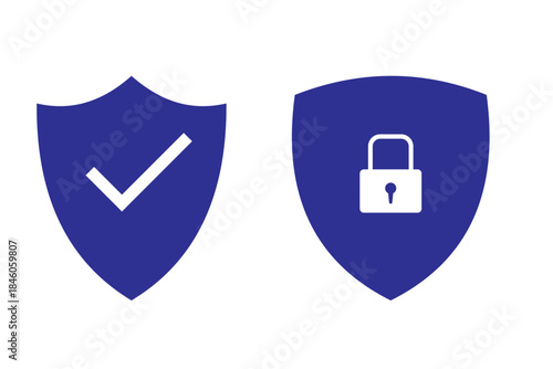 Security shield icon set. Shield check mark symbols. Protection and padlock logotypes. Vector illustration.