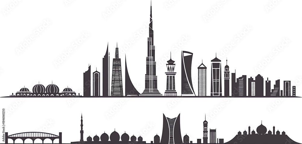 Fototapeta premium Berlin skyline silhouette vector illustration design with famous landmarks and minimal art style