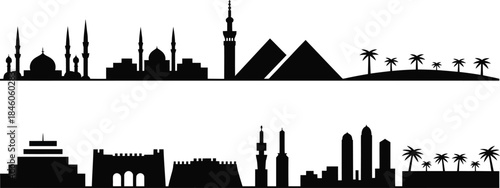 Cairo egypt and iraq skyline silhouette vector design with famous landmark in background