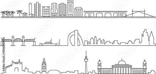 Cityscape skyline vector outline design modern architecture panoramic urban landmark design