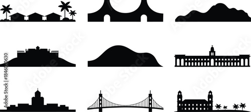 Landmark Silhouette Collection Featuring Silhouette Building Structure And Tourist Attraction