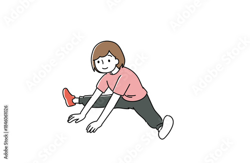 開脚してストレッチをする体が柔らかい女性のイラスト