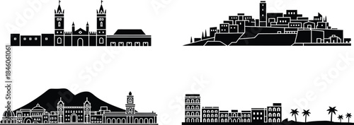 Silhouette of city bridge cities famous places buildings landmarks vector bridge
