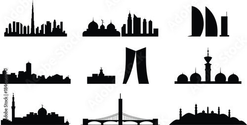 Silhouette of modern cities buildings famous places landmarks vector vector illustration
