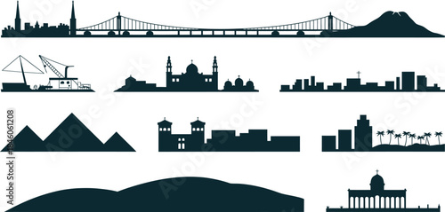 Vector skyline silhouette depicting global architecture and cityscape designs