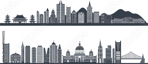 World famous landmark and buildings skyline in silhouette vector design format