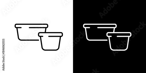Minimalist line art icon illustration featuring a set of two rectangular food storage containers, ideal for kitchen organization and meal preparation tasks