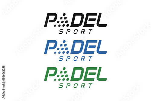 Padel logo, padel typeface text logo, padel racket and ball logo design vector