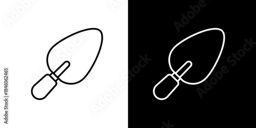 Minimalist line art illustration of a garden trowel icon, a versatile graphic symbol for gardening, planting, and cultivation projects, ideal for web and print