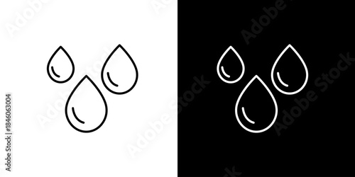 Single icon of clean minimalist line art illustration of three water droplets, symbolizing purity, hydration, moisture, or essential liquid elements for modern graphic design