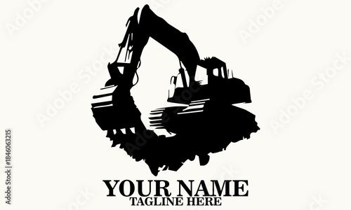 A rugged excavator in action, scooping earth with dramatic flair vector illustration, mini excavator logo vector, mini excavator icon logo