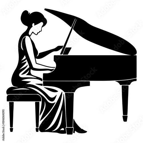 Beautiful Piano Player Silhouette for Music Lovers