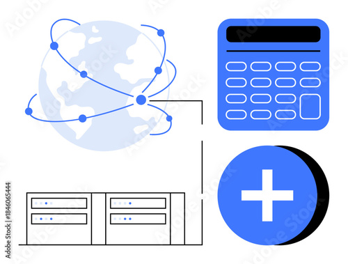 Global network technology. Global connections signify data integration and streamlined technology processes. Global solutions for communication, data storage, finance, and computing education