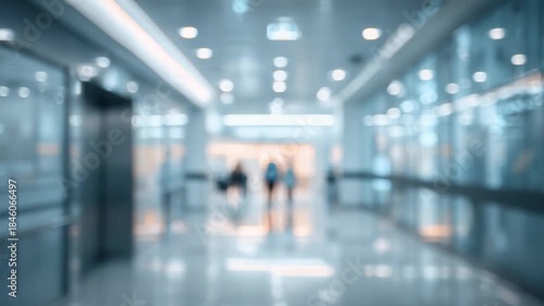 Wallpaper Mural Modern Architectural Perspective: A modern interior corridor, exuding a sense of architectural perspective, provides a glimpse of individuals traversing the space. Torontodigital.ca
