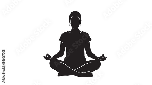 Meditating Woman Silhouette in Lotus Position Isolated on White Background Vector