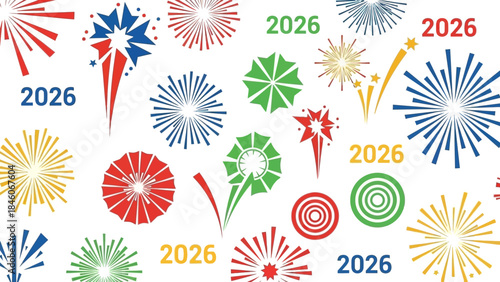 Colorful Fireworks and Festive Designs for the Year 2026 Celebration Background
