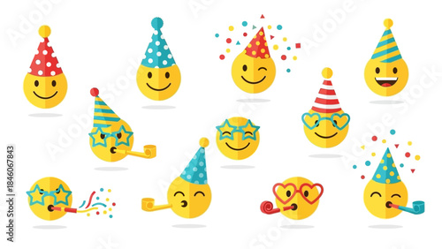 Festive Emoji Party Faces A Cheerful Collection for Celebrations and Joyful Events