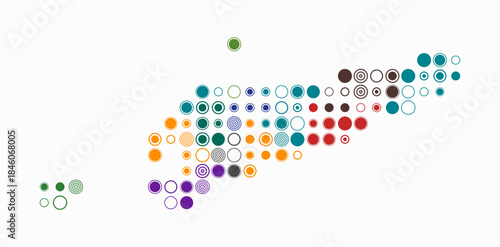 Timor-Leste, shape of the country build of colored cells. Digital style map of the Timor-Leste on white background. Large size circle blocks. Amazing vector illustration.