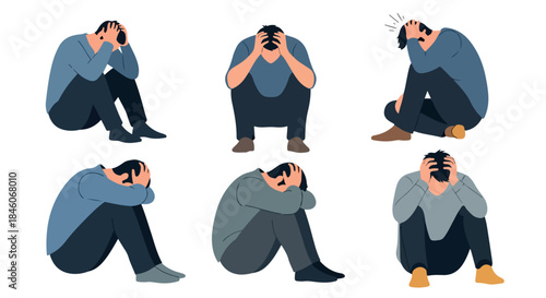 Sadness and despair figures in various poses