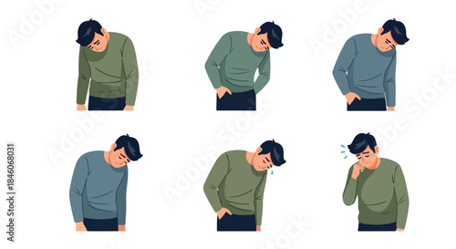 Sad man expressions set with transparent background
