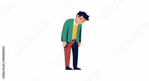 Sad man standing with head down