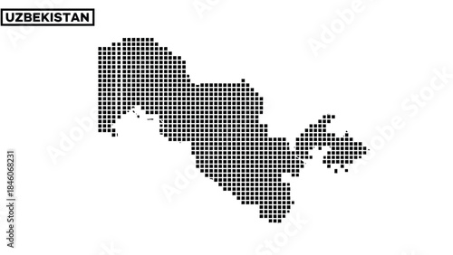 Vector illustration of Uzbekistan map in black and white dot pattern on white background with inset