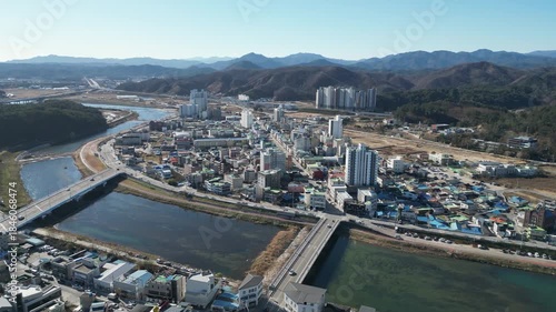 Uljin Coastal City: Aerial Panorama of the East Sea and Urban Area