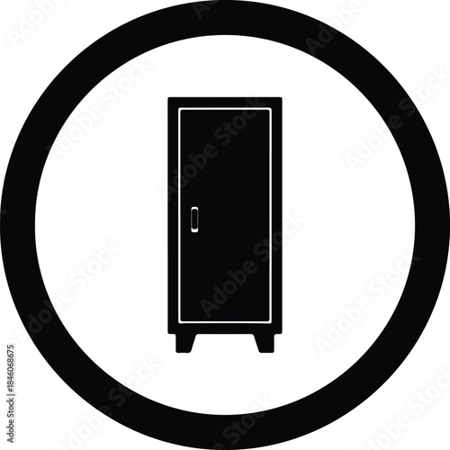 Vector Cabinet or wardrobe locker icon isolated in circle silhouette Illustration